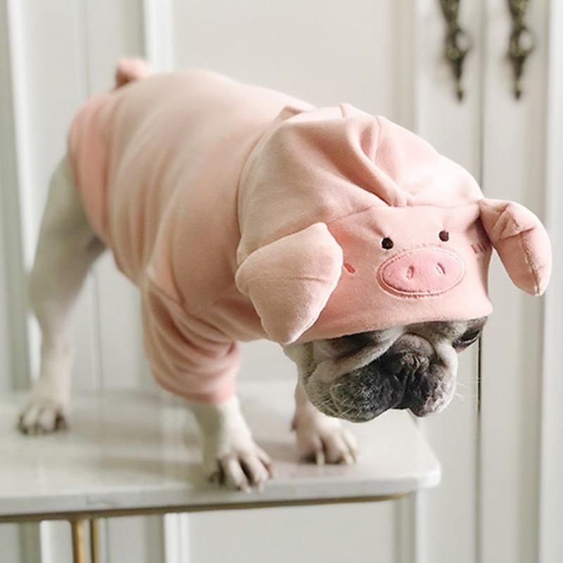 102139-d5553c.jpeg Pig Head Hoodie Jumpsuit for Dogs - Adorable Plush Costume for French Bulldogs, Teddy & More - Image 1