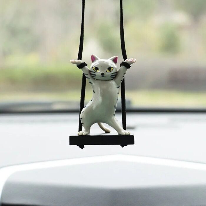 Cute Cat on Branch Car Rearview Mirror Pendant - Image 5
