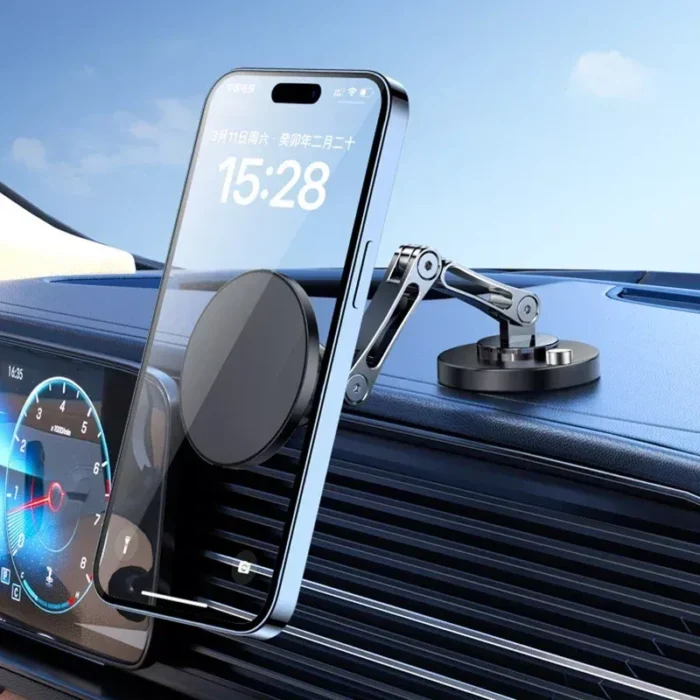 Magnetic 360° Rotating Car Phone Holder for iPhone 12, 13 & 14 with Foldable Stand - Image 1