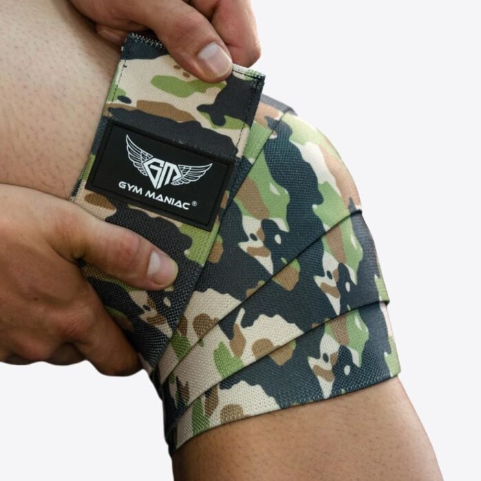 Gym Maniac Brown Camo GM Support Compression Knee Wraps - Image 1