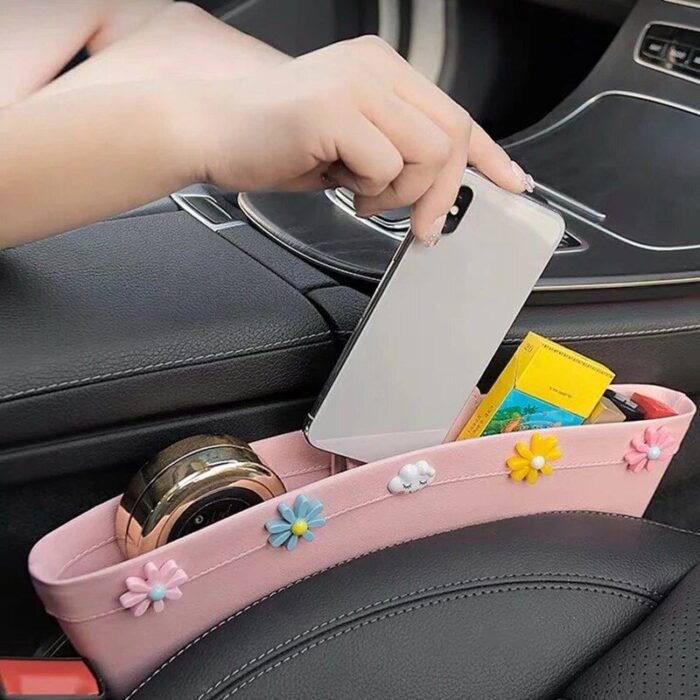 Pink & Black Faux Leather Car Seat Gap Organizer - Image 1