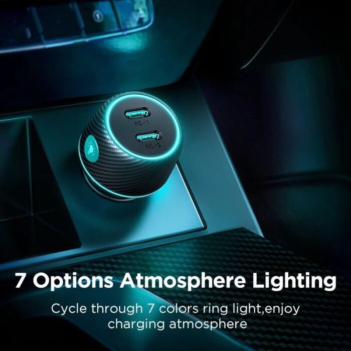 60W Dual USB-C Quick Car Charger with LED - Image 4