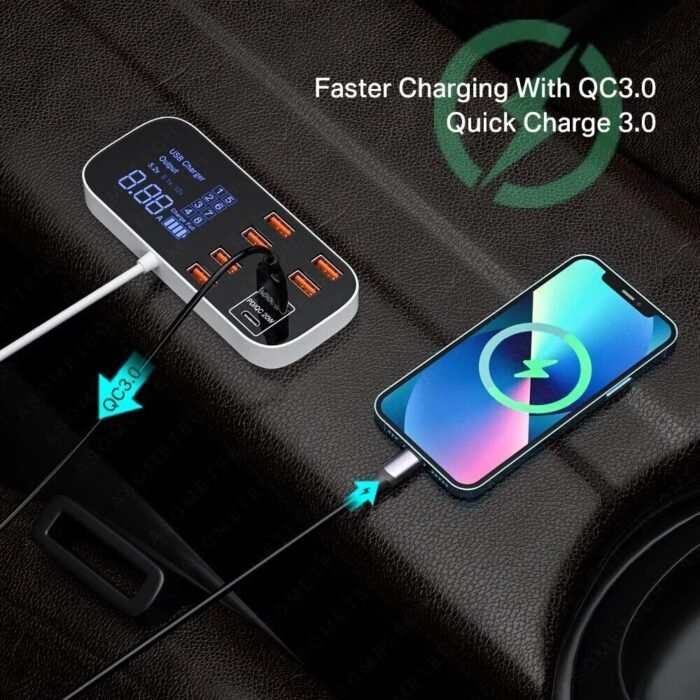 8-Port USB Car Charger with PD, QC3.0 & LED Display - Image 7