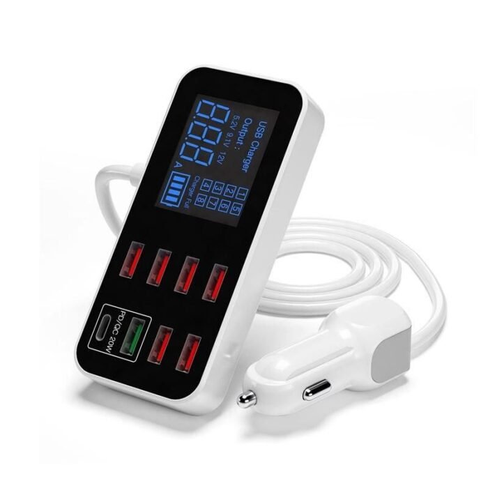 8-Port USB Car Charger with PD, QC3.0 & LED Display - Image 1
