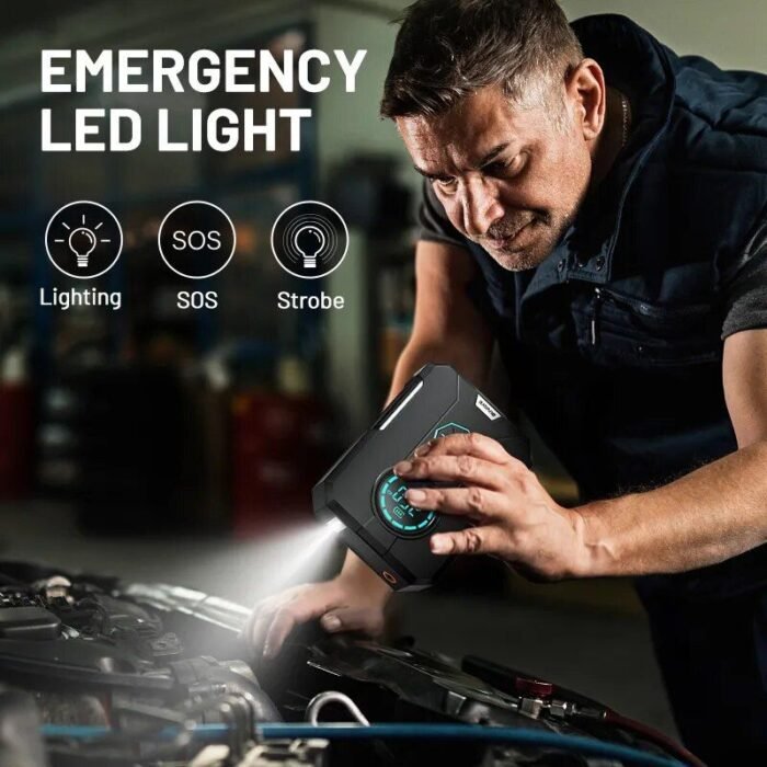 4-in-1 Car Jump Starter with Portable Air Compressor, Power Bank & Emergency Lighting - Image 6