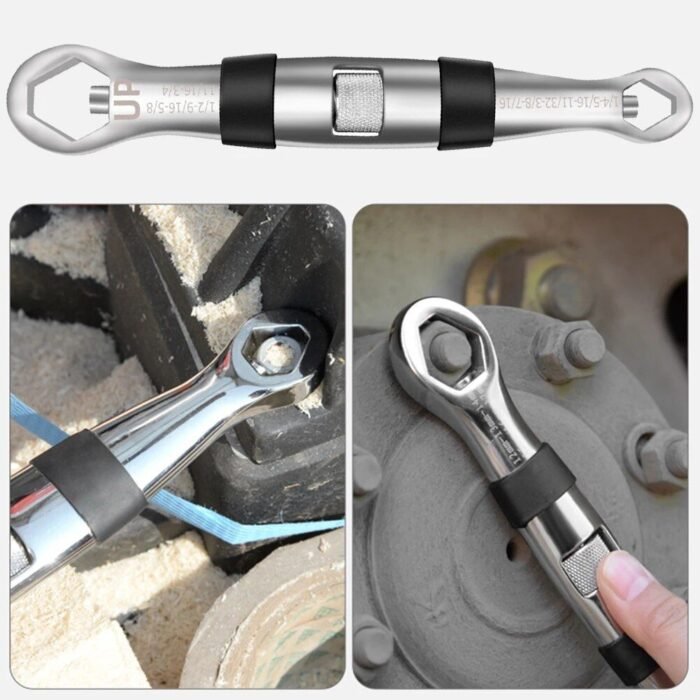 Universal Dual-Head 23-in-1 Adjustable Wrench - Metric & Imperial, 7-19MM Ratchet Spanner - Image 6