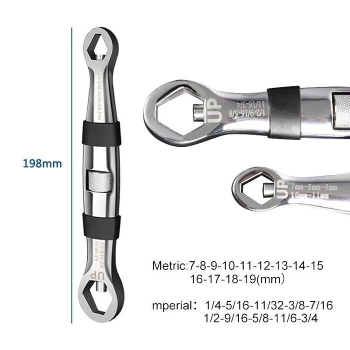 Universal Dual-Head 23-in-1 Adjustable Wrench - Metric & Imperial, 7-19MM Ratchet Spanner - Image 5