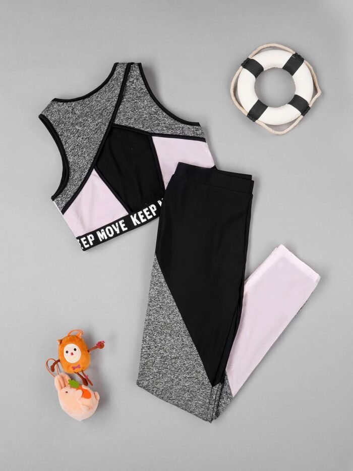 Girls Activewear Tracksuit Set - Sleeveless Tank & Sport Leggings for Gymnastics, Fitness, Yoga - Image 4