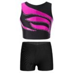Girls Dance & Gymnastics Outfit - Sleeveless Shiny Rhinestone Crop Top with Shorts - Image 6