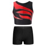 Girls Dance & Gymnastics Outfit - Sleeveless Shiny Rhinestone Crop Top with Shorts - Image 4
