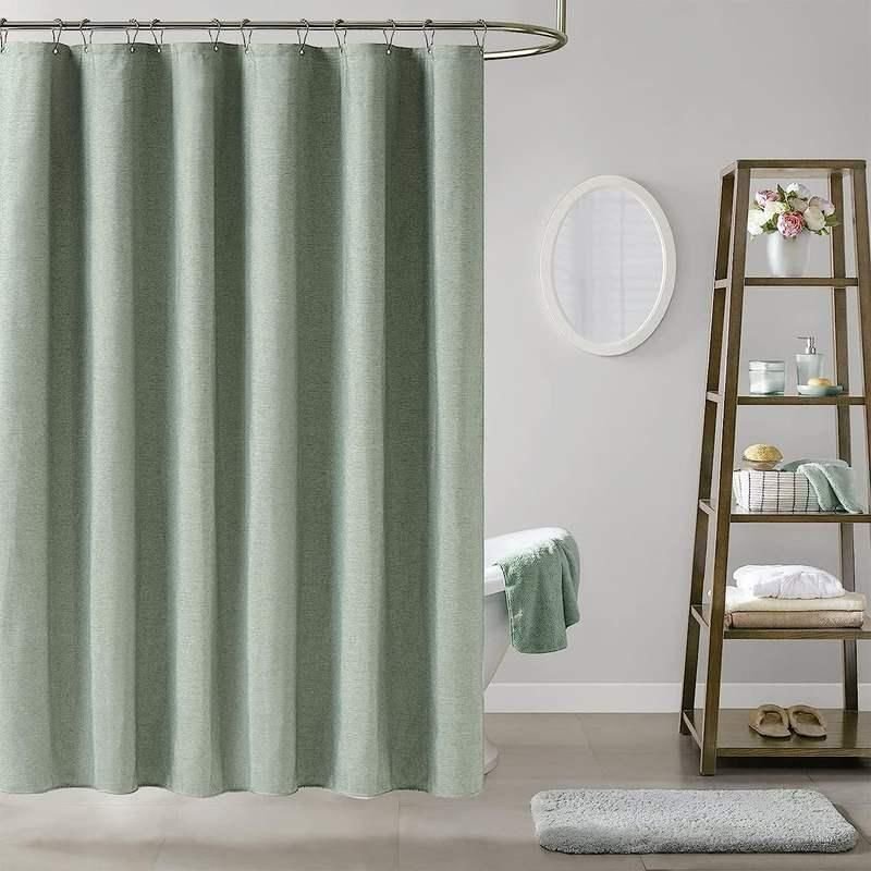 53600-042f51.jpeg Luxury Waterproof Linen-Texture Shower Curtain with Silver Hooks - Image 1