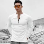 Men's Long Sleeve Slim Fit Sports T-Shirt with Zipper Neckline - Image 2