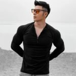 Men's Long Sleeve Slim Fit Sports T-Shirt with Zipper Neckline - Image 7