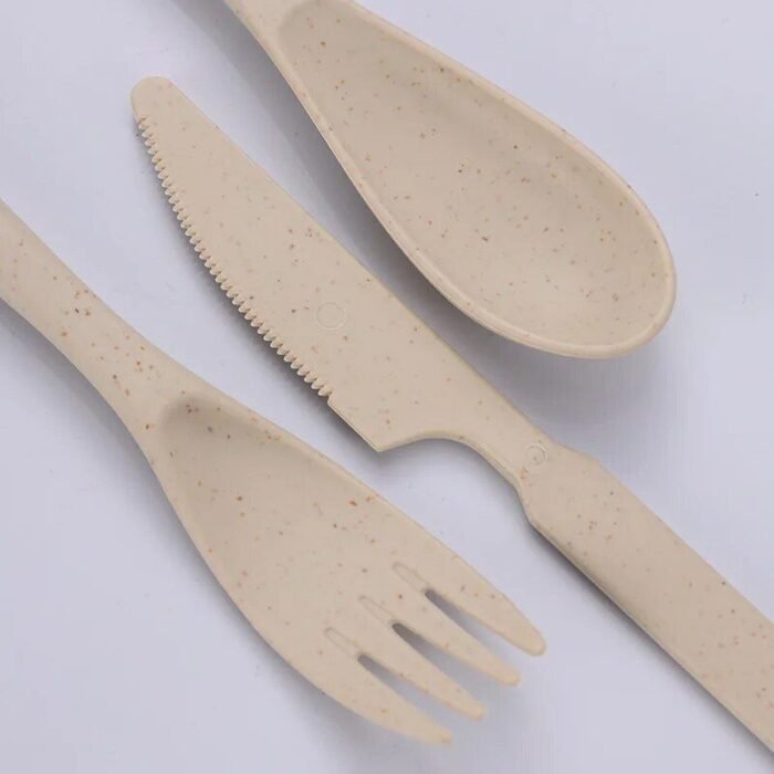 Eco-Friendly Wheat Straw 42-Piece Cutlery Set - Portable Dinnerware for Picnics and Camping - Image 7