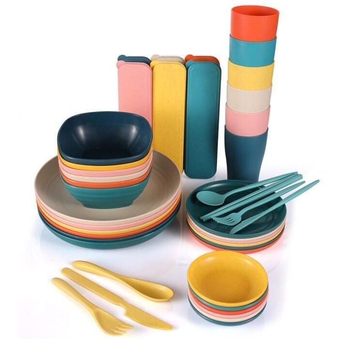 Eco-Friendly Wheat Straw 42-Piece Cutlery Set - Portable Dinnerware for Picnics and Camping - Image 1
