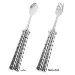 Stainless Steel Balisong Tableware: Folding Spoon & Fork Trainer - Image 2