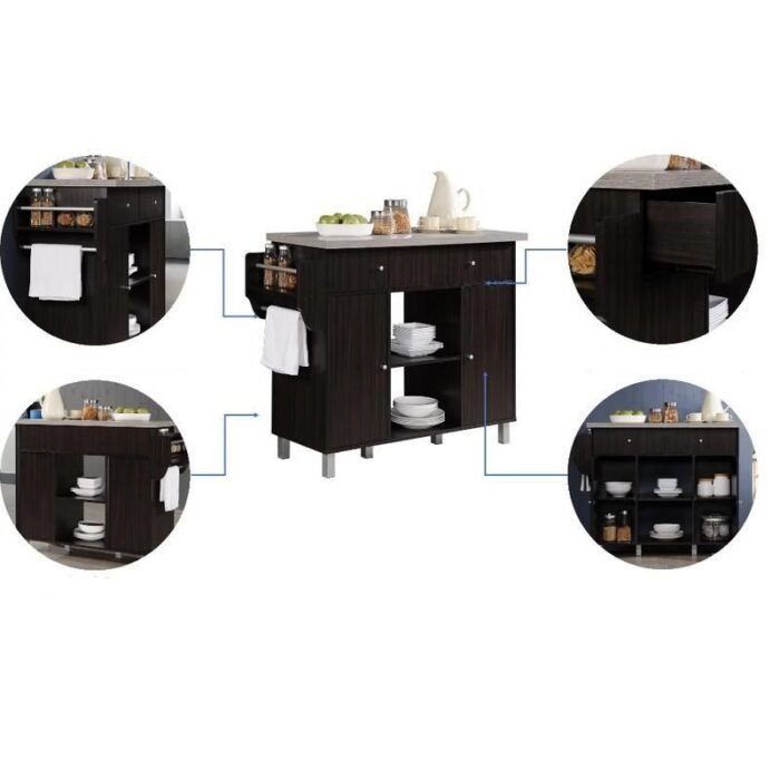 Multi-Purpose Kitchen Island with Spice Rack and Towel Holder - Image 7