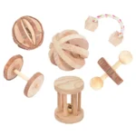 Natural Wooden Molar & Play Toys for Small Pets - 2 Piece Set