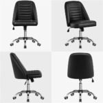 Elegant Black Faux Leather Armless Office Chair - Modern Tufted Design - Image 7