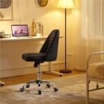 Elegant Black Faux Leather Armless Office Chair - Modern Tufted Design - Image 4