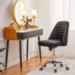 Elegant Black Faux Leather Armless Office Chair - Modern Tufted Design - Image 3