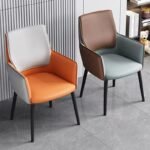 Luxury Minimalist Modern Dining Chair with Armrests - Ergonomic PU Leather Office & Kitchen Seating - Image 3