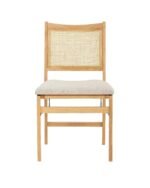 Elegant Natural Wood and Rattan Folding Chair with Upholstered Beige Seat - Image 6