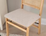 Elegant Natural Wood and Rattan Folding Chair with Upholstered Beige Seat - Image 5