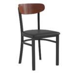 Walnut & Black Vinyl Dining Chair - Durable Metal Frame, Modern Design - Image 2