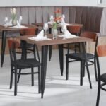 Walnut & Black Vinyl Dining Chair - Durable Metal Frame, Modern Design - Image 6