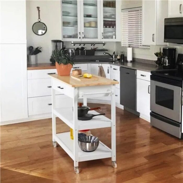 Elegant 40" White Kitchen Island Cart with Ample Storage - Image 5
