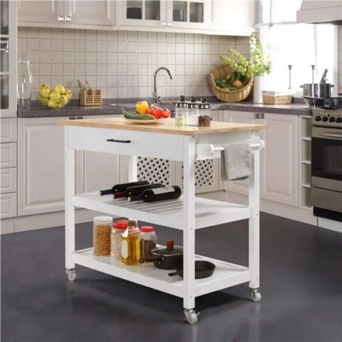 Elegant 40" White Kitchen Island Cart with Ample Storage - Image 3