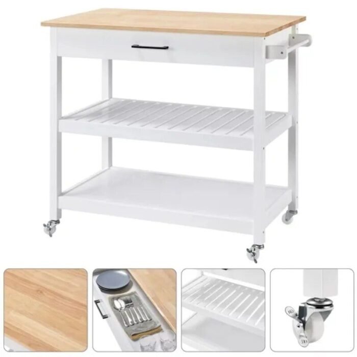 Elegant 40" White Kitchen Island Cart with Ample Storage - Image 6