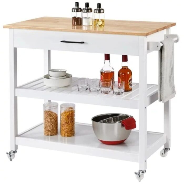 Elegant 40" White Kitchen Island Cart with Ample Storage - Image 2