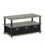 Modern Turn-N-Tube Coffee Table with Storage Bins, French Oak Grey/Black - Image 2