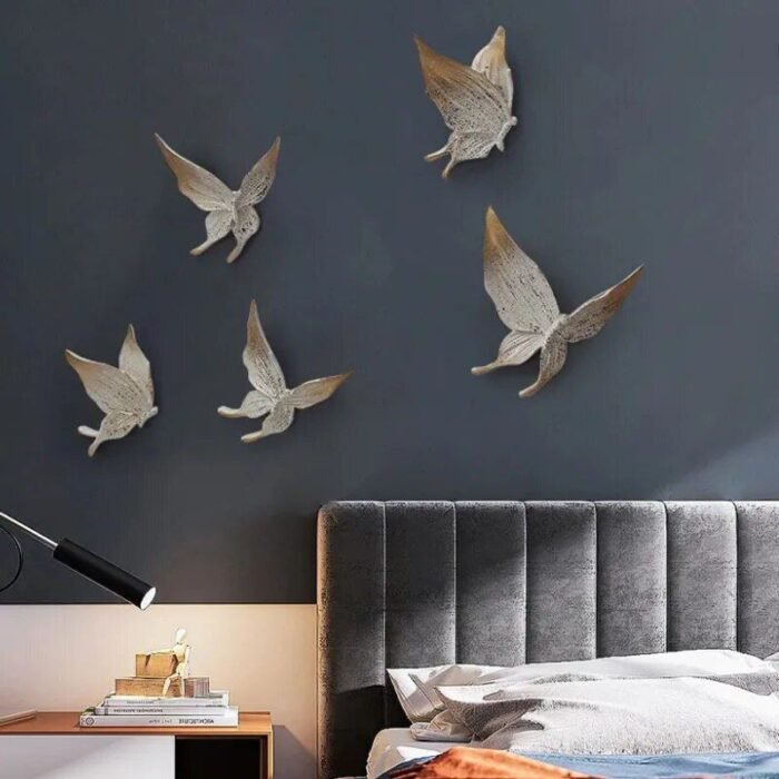 Elegant 5-Piece White & Gold 3D Butterfly Wall Decor - Resin Sculptures for Home - Image 7