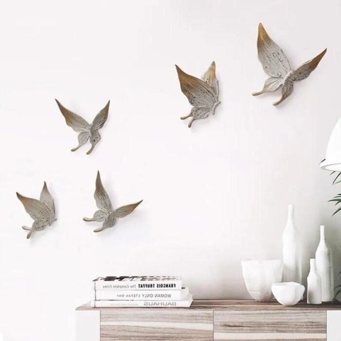 Elegant 5-Piece White & Gold 3D Butterfly Wall Decor - Resin Sculptures for Home - Image 1
