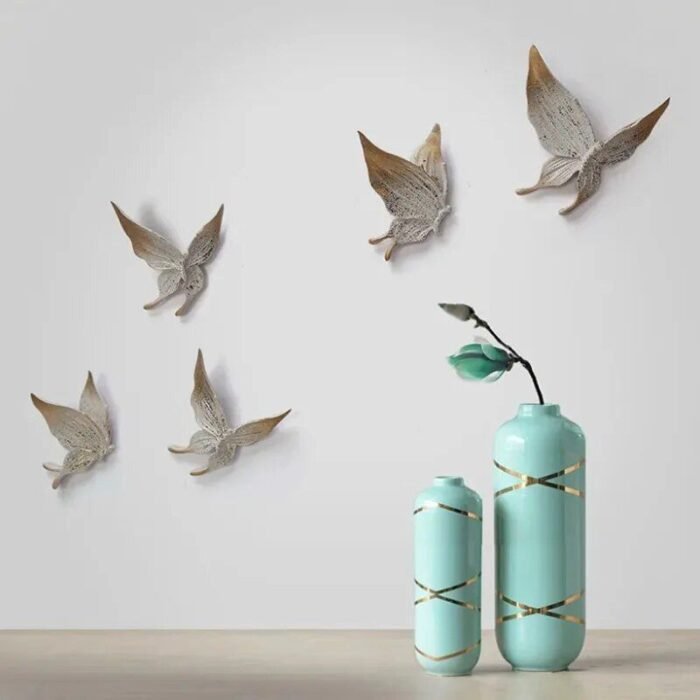 Elegant 5-Piece White & Gold 3D Butterfly Wall Decor - Resin Sculptures for Home - Image 6