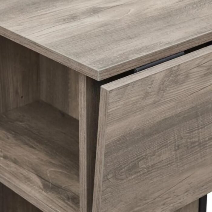 Expandable Grey Wash Side Table with Adjustable Shelves and Drop Leaf - Image 7