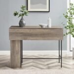 Expandable Grey Wash Side Table with Adjustable Shelves and Drop Leaf - Image 4