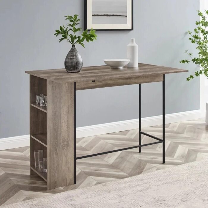 Expandable Grey Wash Side Table with Adjustable Shelves and Drop Leaf - Image 2