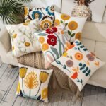 Embroidered Floral Canvas Cushion Cover - Image 3