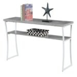 Modern Faux Birch & White Console Table with Shelf - Image 3