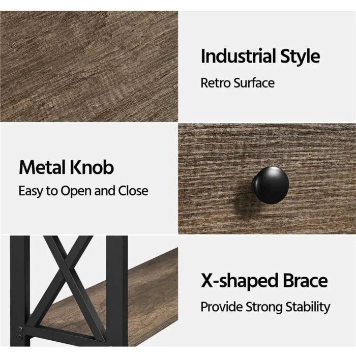 Elegant Taupe Wood and Dark Iron Console Table with Drawer and Shelves - Image 5