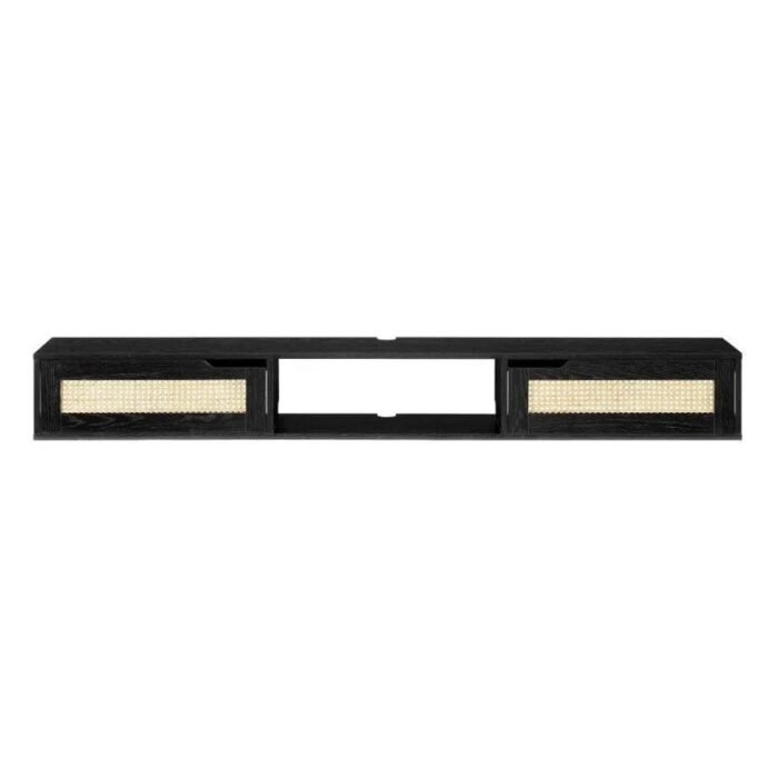 Chic Black Rattan-Door Floating TV Stand for Up to 80-inch TVs - Image 6