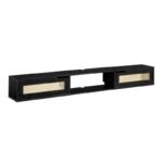 Chic Black Rattan-Door Floating TV Stand for Up to 80-inch TVs - Image 5