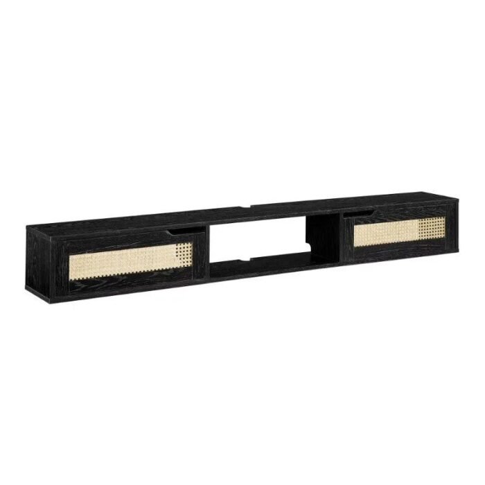 Chic Black Rattan-Door Floating TV Stand for Up to 80-inch TVs - Image 5