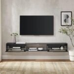 Chic Black Rattan-Door Floating TV Stand for Up to 80-inch TVs - Image 3