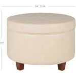 Elegant Ivory Leatherette Round Storage Ottoman - Image 5