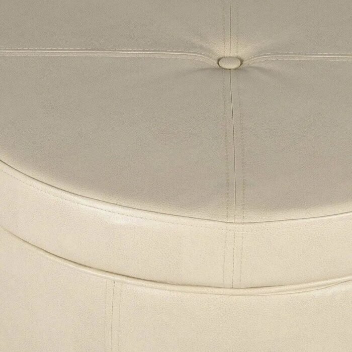 Elegant Ivory Leatherette Round Storage Ottoman - Image 6